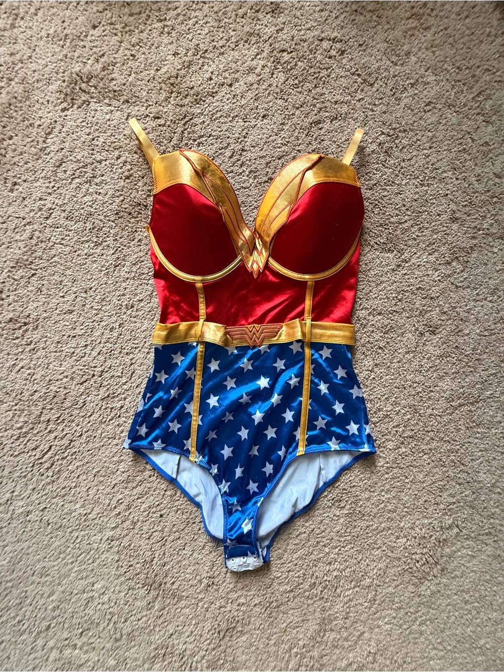 Wonder Woman Red, Gold & Blue Star-Print One-Piece Bodysuit